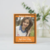 Oranje en zwarte schoolkleuren Foto Afstuderen Aankondigingskaart (Staand voorkant)