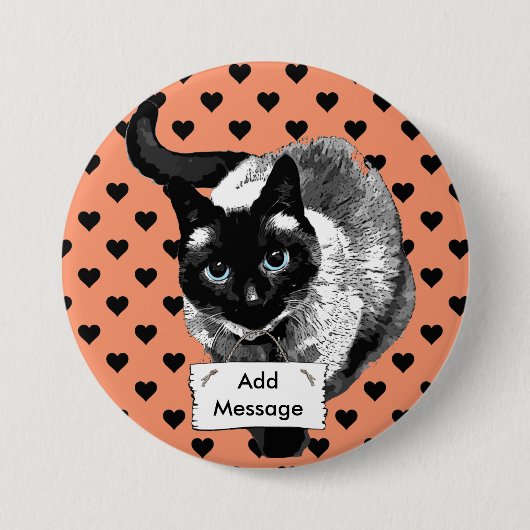 Oranje en Zwarte Siamese Kat Knop Leeg Bericht Ronde Button 7,6 Cm (Voorkant)