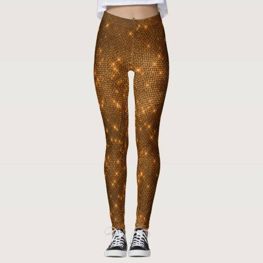 Oranje en zwarte Sparkle Halloween kostuum Leggings (Voorkant)