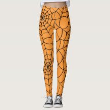 Oranje en zwarte spin Web Halloween-Leggings