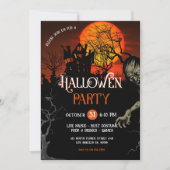 Oranje en zwarte spookachtige Halloween-feestuitno Kaart (Voorkant)