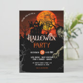 Oranje en zwarte spookachtige Halloween-feestuitno Kaart (Staand voorkant)