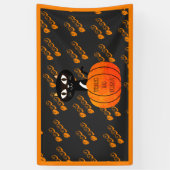 Oranje en zwarte Spooky Cat Pumpkin Halloween Spandoek (Verticaal)