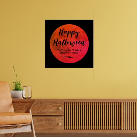 Oranje en zwarte Spooky Volle Maan Happy Halloween Poster (Woonkamer 2)
