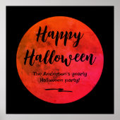 Oranje en zwarte Spooky Volle Maan Happy Halloween Poster (Voorkant)