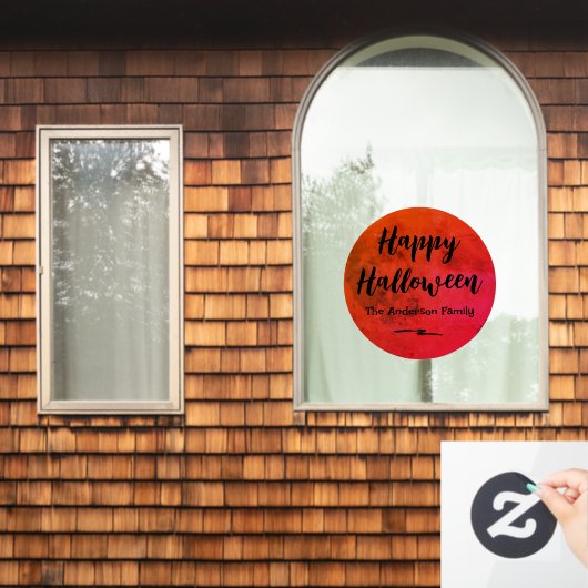 Oranje en zwarte Spooky Volle Maan Happy Halloween Raamsticker (Huis Raam)
