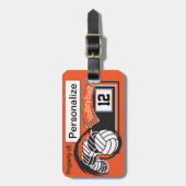 Oranje en zwarte sport Volleybal 🏐 Bagagelabel (Voorkant verticaal)