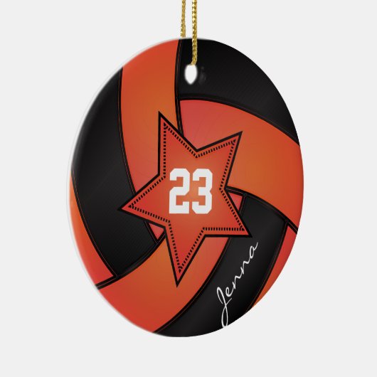 Oranje en zwarte Star Volleyball Keramisch Ornament (Rechts)