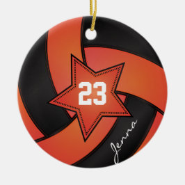 Oranje en zwarte Star Volleyball Keramisch Ornament