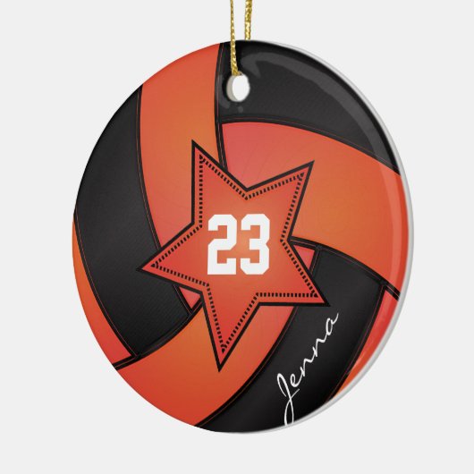 Oranje en zwarte Star Volleyball Keramisch Ornament (Links)