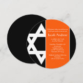 Oranje en zwarte ster van David Round Bar Mitzvah Kaart (Voorkant / Achterkant)