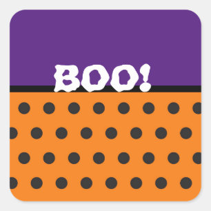 Oranje en Zwarte Stip "BOO" Halloween Vierkante Sticker