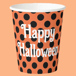 Oranje en zwarte stippen Gelukkig Halloween Papieren Bekers