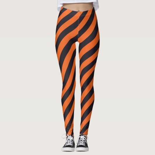 Oranje en zwarte streep leggings (Voorkant)