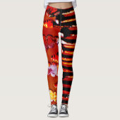 Oranje en zwarte streep met persoonlijke naam leggings (Voorkant)