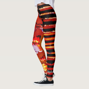 Oranje en zwarte streep met persoonlijke naam leggings