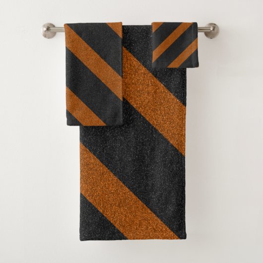 Oranje en zwarte strepen Glitter Bad Handdoek (Insitu)