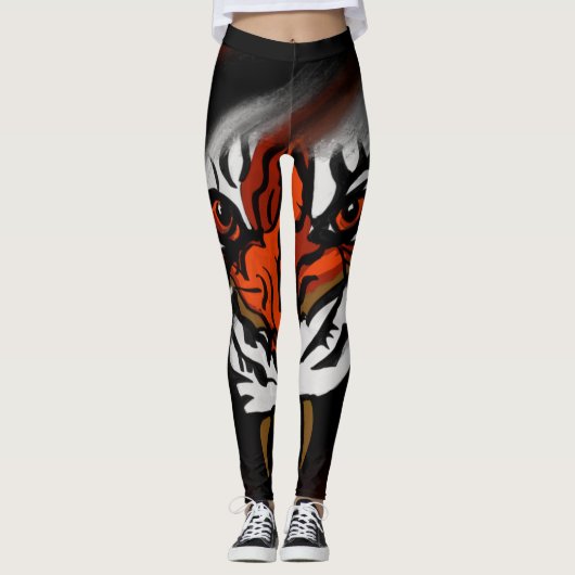 ORANJE EN ZWARTE STRIPEN LEGGINGS (Voorkant)