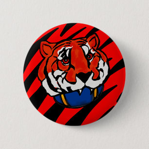 ORANJE EN ZWARTE STRIPEN RONDE BUTTON 5,7 CM