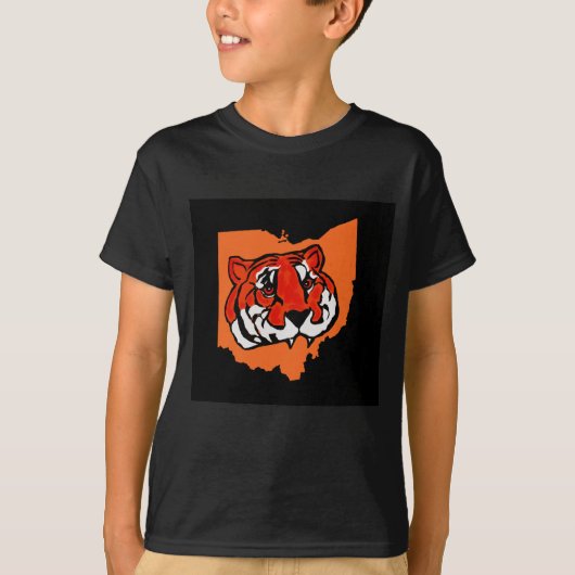 ORANJE EN ZWARTE STRIPEN T-SHIRT (Voorkant)