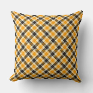 Oranje en Zwarte Tartan Schotse Ruit 2 Vierkante K Kussen