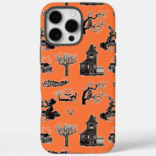Oranje en Zwarte Vintage Halloween Patroon iPhone 16 Pro Max Hoesje