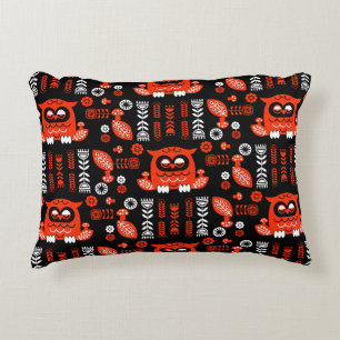 Oranje en zwarte volkskunst Nordic Owl Accent Kussen