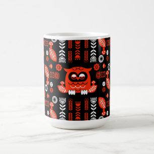 Oranje en zwarte volkskunst Nordic Owl Magische Mok