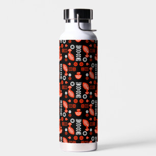 Oranje en zwarte volkskunst Nordic Owl Waterfles