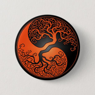 Oranje en zwarte Yin Yang-boom Ronde Button 5,7 Cm