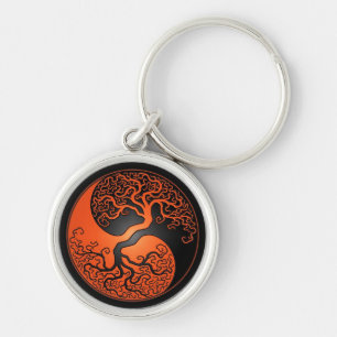 Oranje en zwarte Yin Yang-boom Sleutelhanger