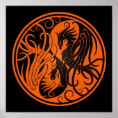 Oranje en zwarte Yin Yang Phoenix Poster (Voorkant)