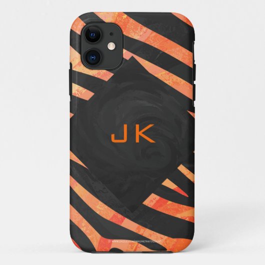Oranje en Zwarte Zebra Monogram Case-Mate iPhone Case (Achterkant)
