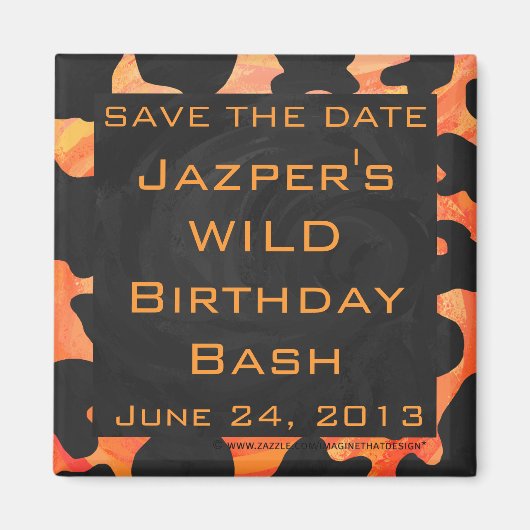 Oranje en Zwarte Zebra Monogram Magneet (Voorkant)