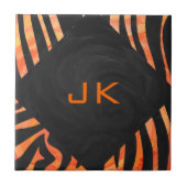 Oranje en Zwarte Zebra Monogram Tegeltje (Voorkant)