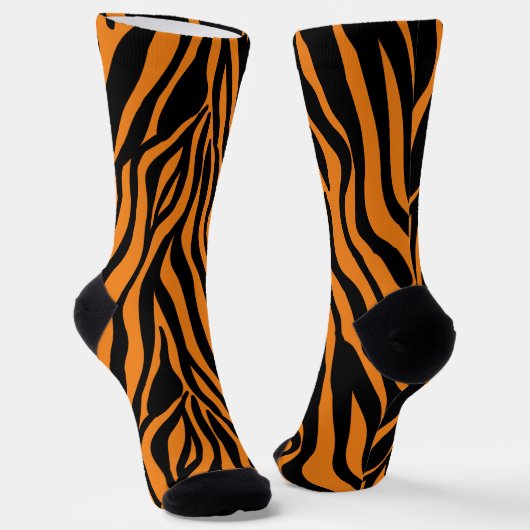 Oranje en zwarte Zebra streep Sokken (Gebogen)