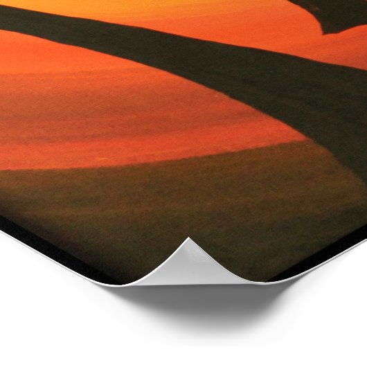 Oranje en zwarte zonsondergang met vogels poster (Hoek)