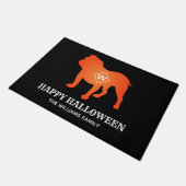 Oranje Engelse Bulldog Happy Halloween Familienaam Deurmat (Schuin)