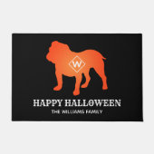 Oranje Engelse Bulldog Happy Halloween Familienaam Deurmat (Voorkant)