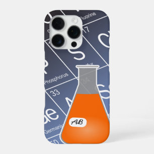 Oranje Erlenmeyer (met Initialen) Chemie iPhone 16 Pro Hoesje