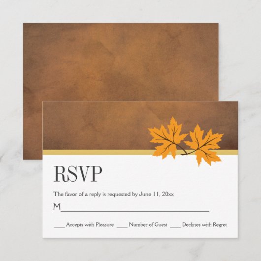 Oranje esdoorn bladeren op bruin papier RSVP bruil (Voorkant / Achterkant)