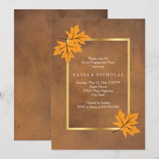 Oranje esdoorn verlaat bruin bruiloft kaart (Voorkant / Achterkant)