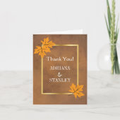 Oranje esdoornbladeren op bruine bruiloft Dank u Bedankkaart (Voorkant)