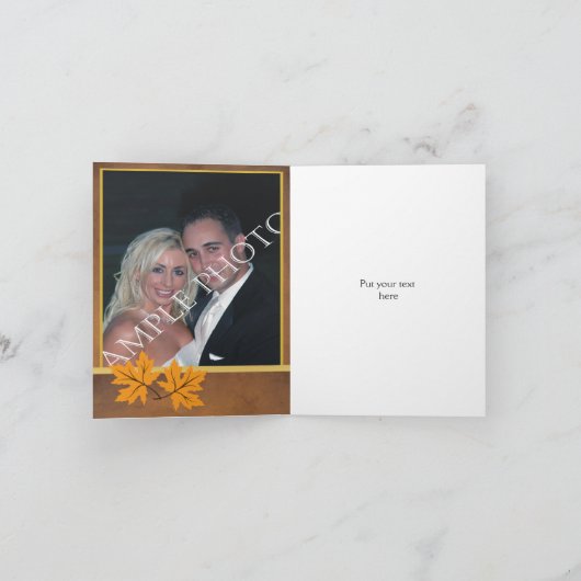 Oranje esdoornbladeren op bruine bruiloft Dank u Bedankkaart (Binnen)