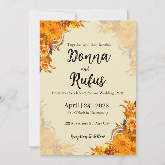 oranje esthetische bloemenuitnodiging kaart (Voorkant)