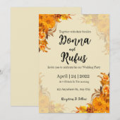 oranje esthetische bloemenuitnodiging kaart (Voorkant / Achterkant)