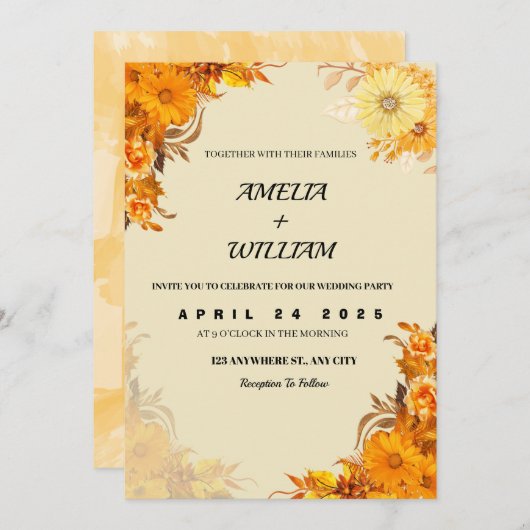 Oranje esthetische bruiloft uitnodigingen (Voorkant / Achterkant)