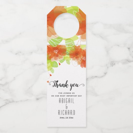 Oranje etherbloemen, bloederige bruiloft flessenhanger (Voorkant)