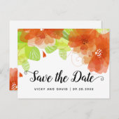 Oranje etherbloemen bruiloft Save the Date Briefkaart (Voorkant / Achterkant)
