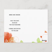 Oranje etherbloemen bruiloft Save the Date Briefkaart (Achterkant)
